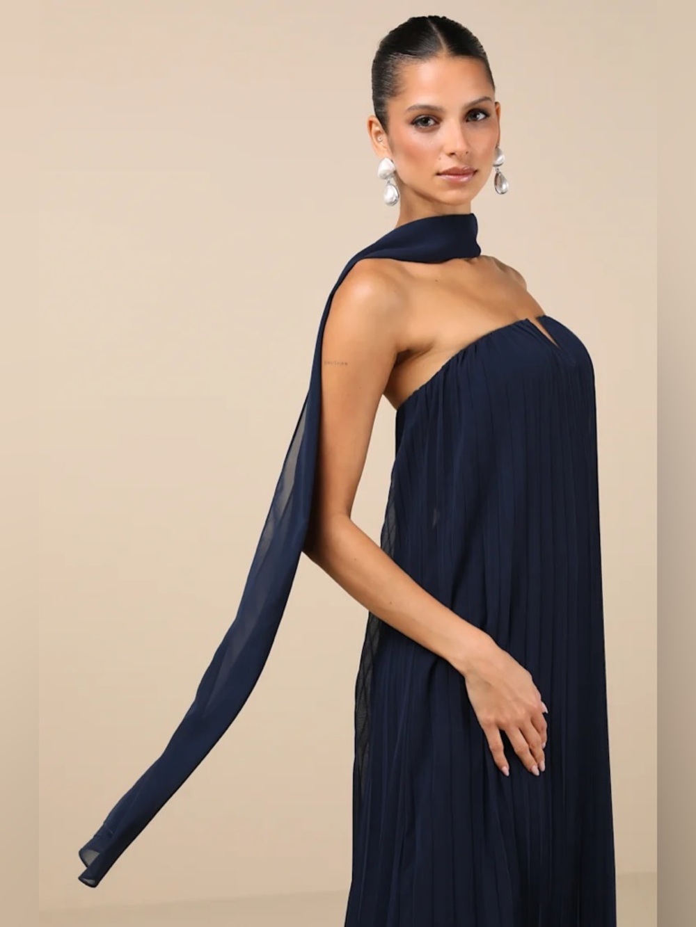 Lulus Lael Navy Pleated Strapless Dress